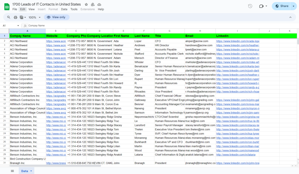 1700 Leads of IT Contacts in United States